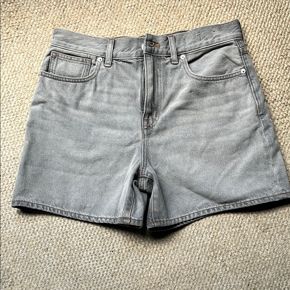 Madewell Gray Jean Shorts Raw Hem Mid-Rise